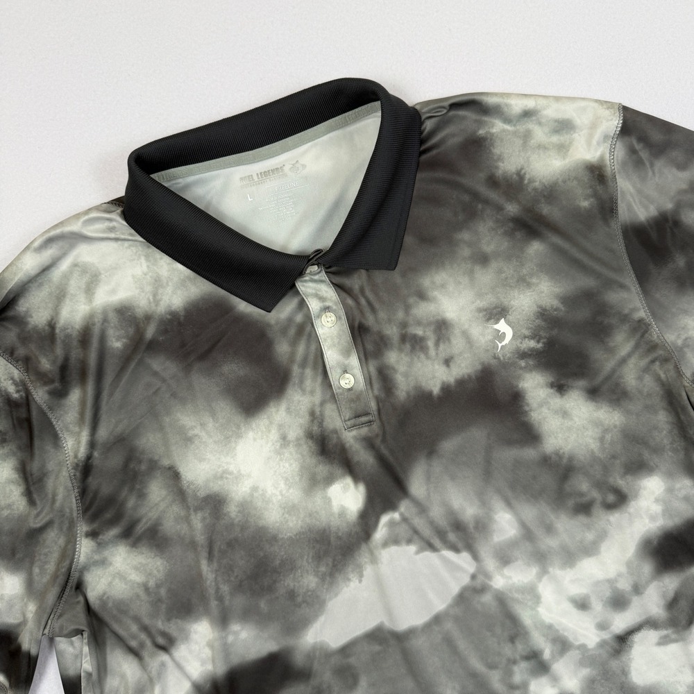 Reel Legends Freeline Mens Large Gray Tie Dye Performance Fishing Polo Shirt L
